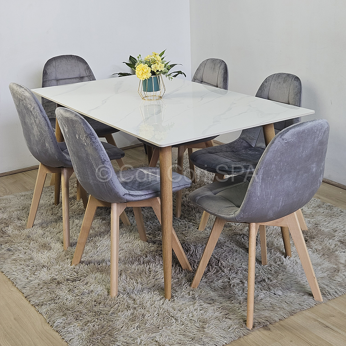 Mármol 160x90cm  + 6 Sillas Capitonne Velvet 1