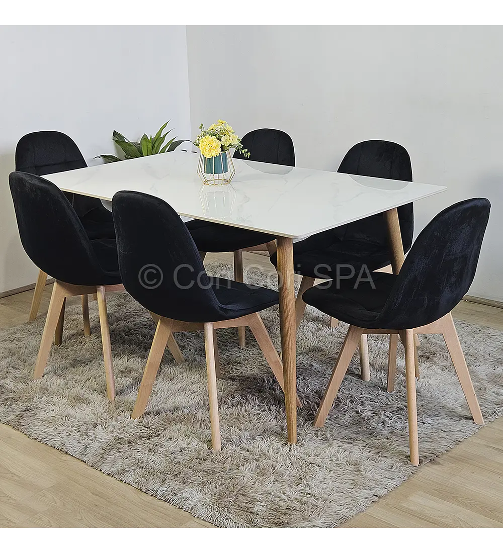 Mármol 160x90cm  + 6 Sillas Capitonne Velvet