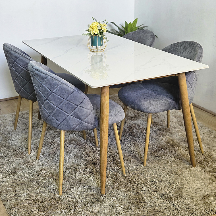 Comedor Mármol 160x90cm + 4 Sillas Bread Wood 6