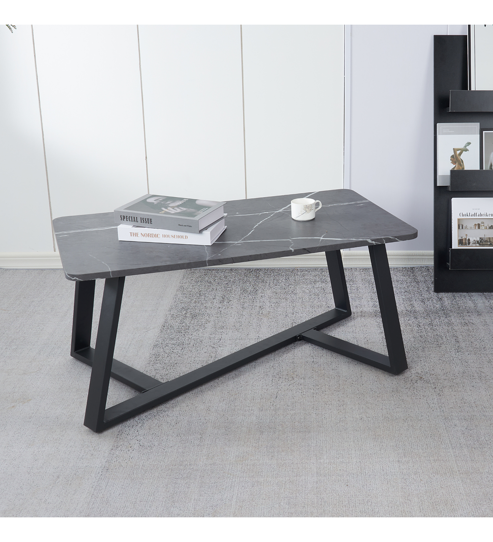 Mesa de centro de MDF con efecto mármol Gris 
