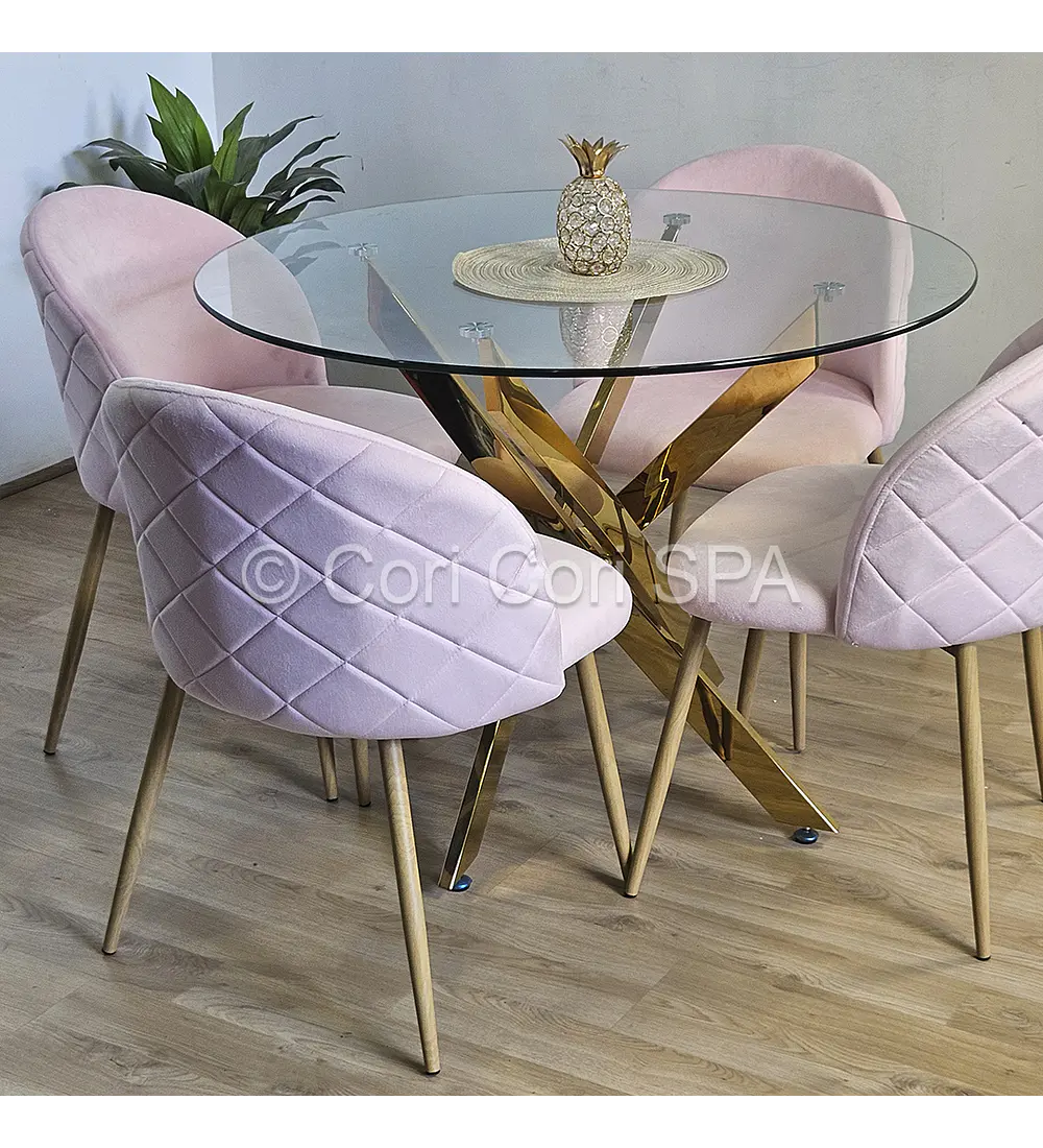 Comedor Dubai Gold 100cm + 4 Sillas Bread Wood