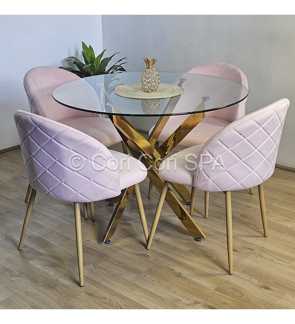 Comedor Dubai Gold 100cm + 4 Sillas Bread Wood