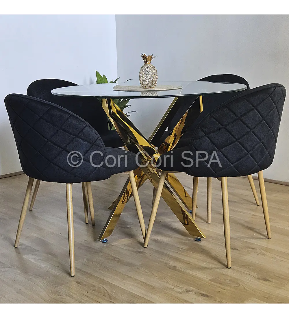 Comedor Dubai Gold 100cm + 4 Sillas Bread Wood