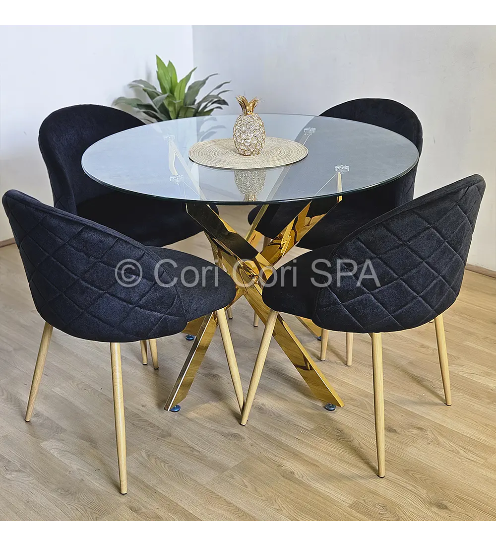 Comedor Dubai Gold 100cm + 4 Sillas Bread Wood