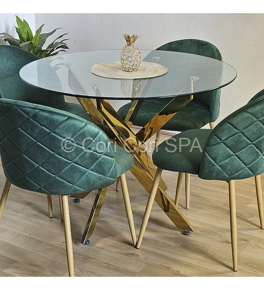 Comedor Dubai Gold 100cm + 4 Sillas Bread Wood