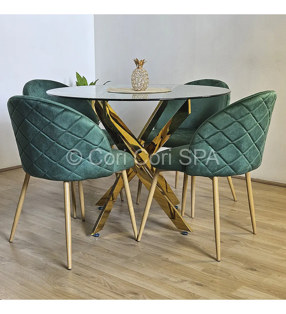 Comedor Dubai Gold 100cm + 4 Sillas Bread Wood