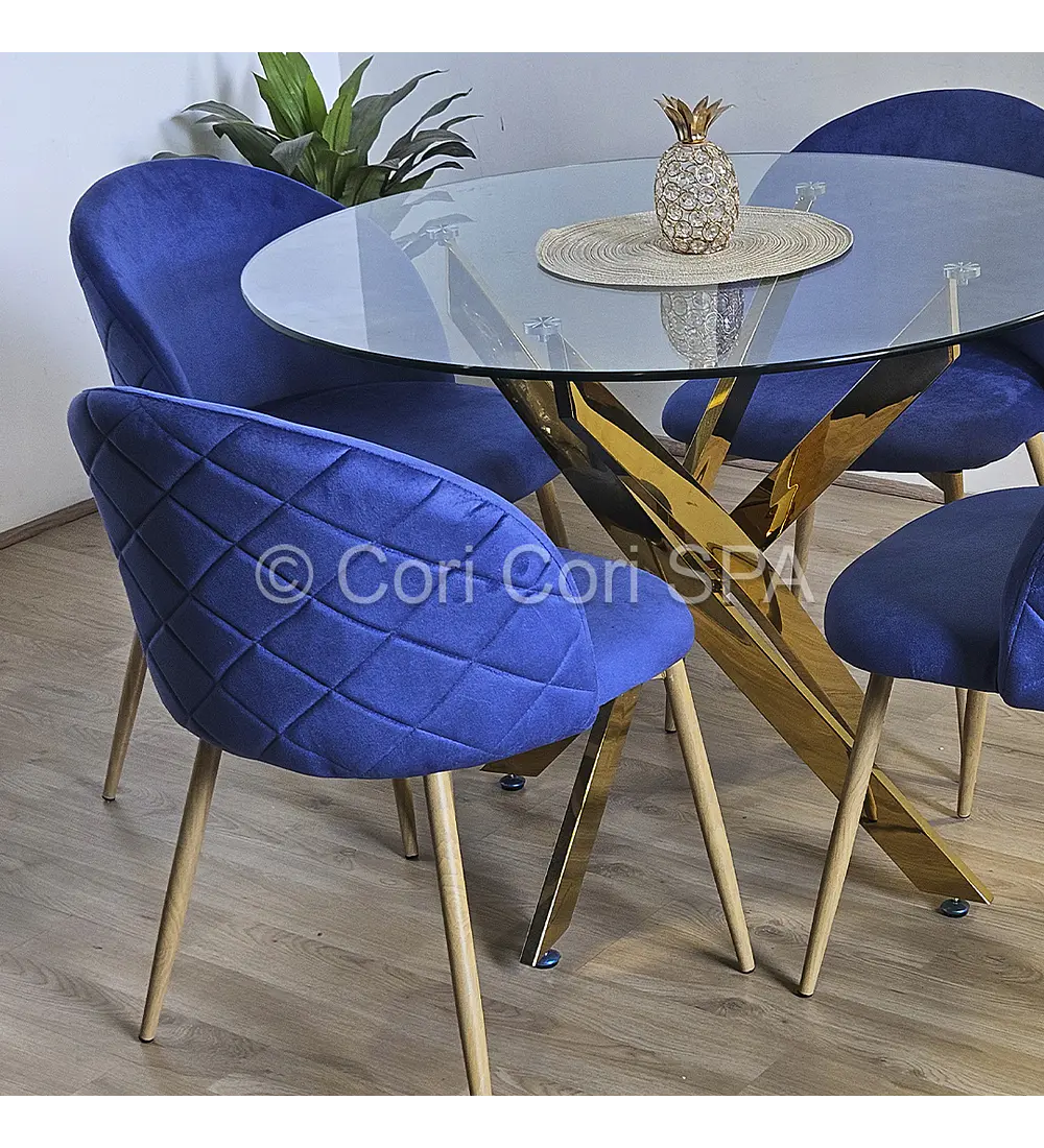 Comedor Dubai Gold 100cm + 4 Sillas Bread Wood