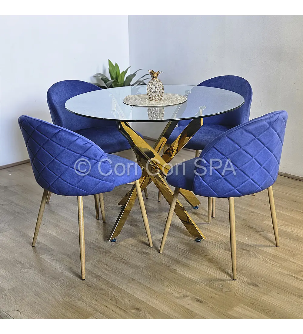 Comedor Dubai Gold 100cm + 4 Sillas Bread Wood