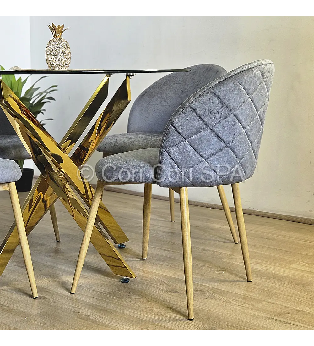 Comedor Dubai Gold 100cm + 4 Sillas Bread Wood