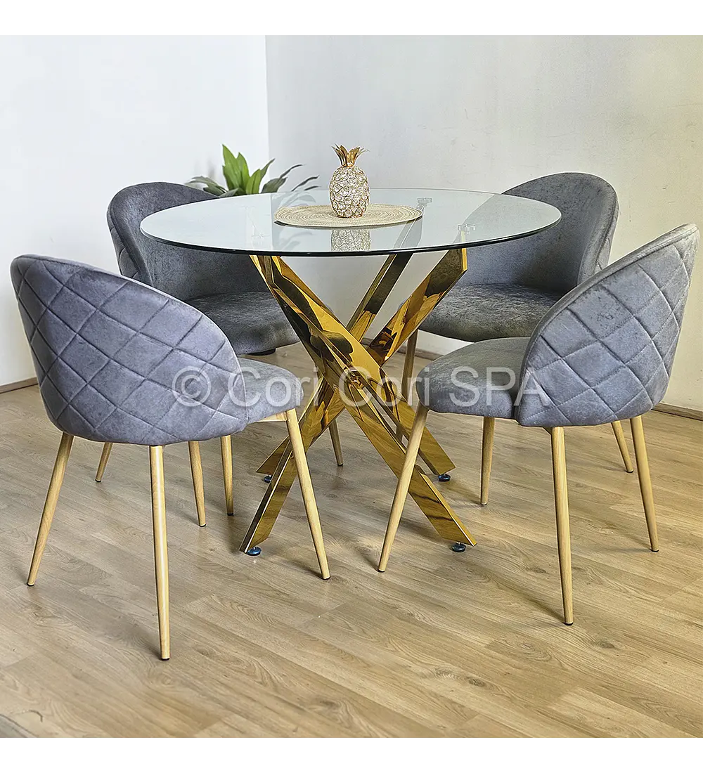 Comedor Dubai Gold 100cm + 4 Sillas Bread Wood