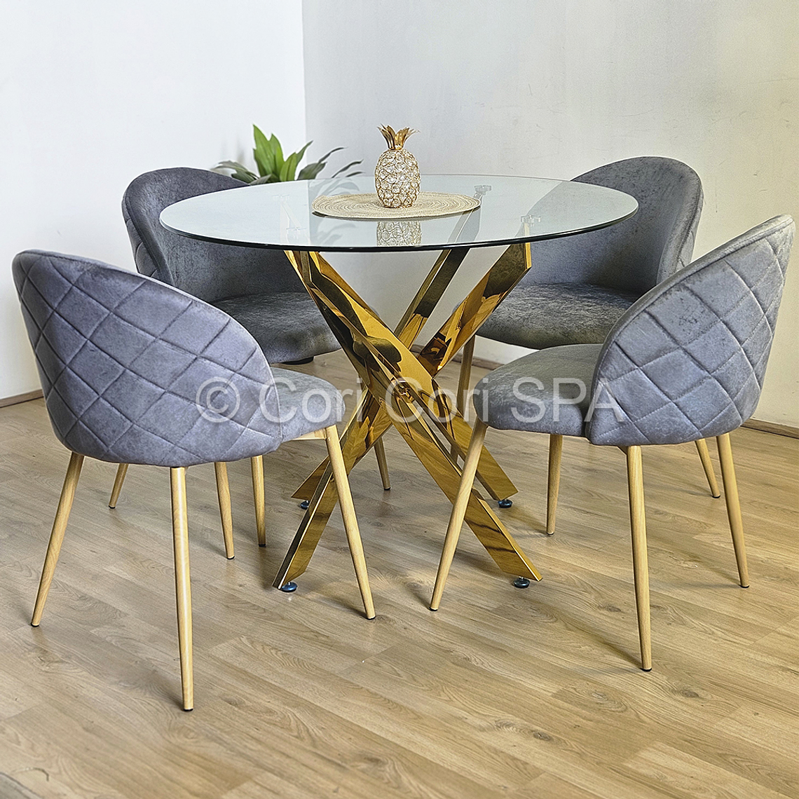 Comedor Warwick Gold 120cm + 4 Sillas Bread Wood 2