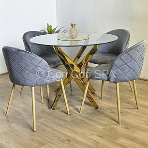Comedor Warwick Gold 120cm + 4 Sillas Bread Wood
