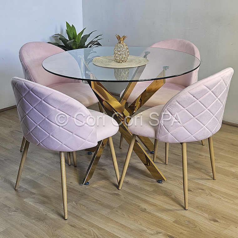Comedor Warwick Gold 120cm + 4 Sillas Bread Wood 7