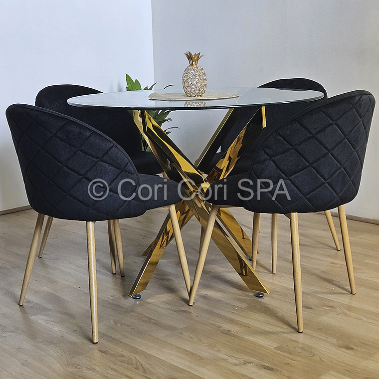 Comedor Warwick Gold 120cm + 4 Sillas Bread Wood 8