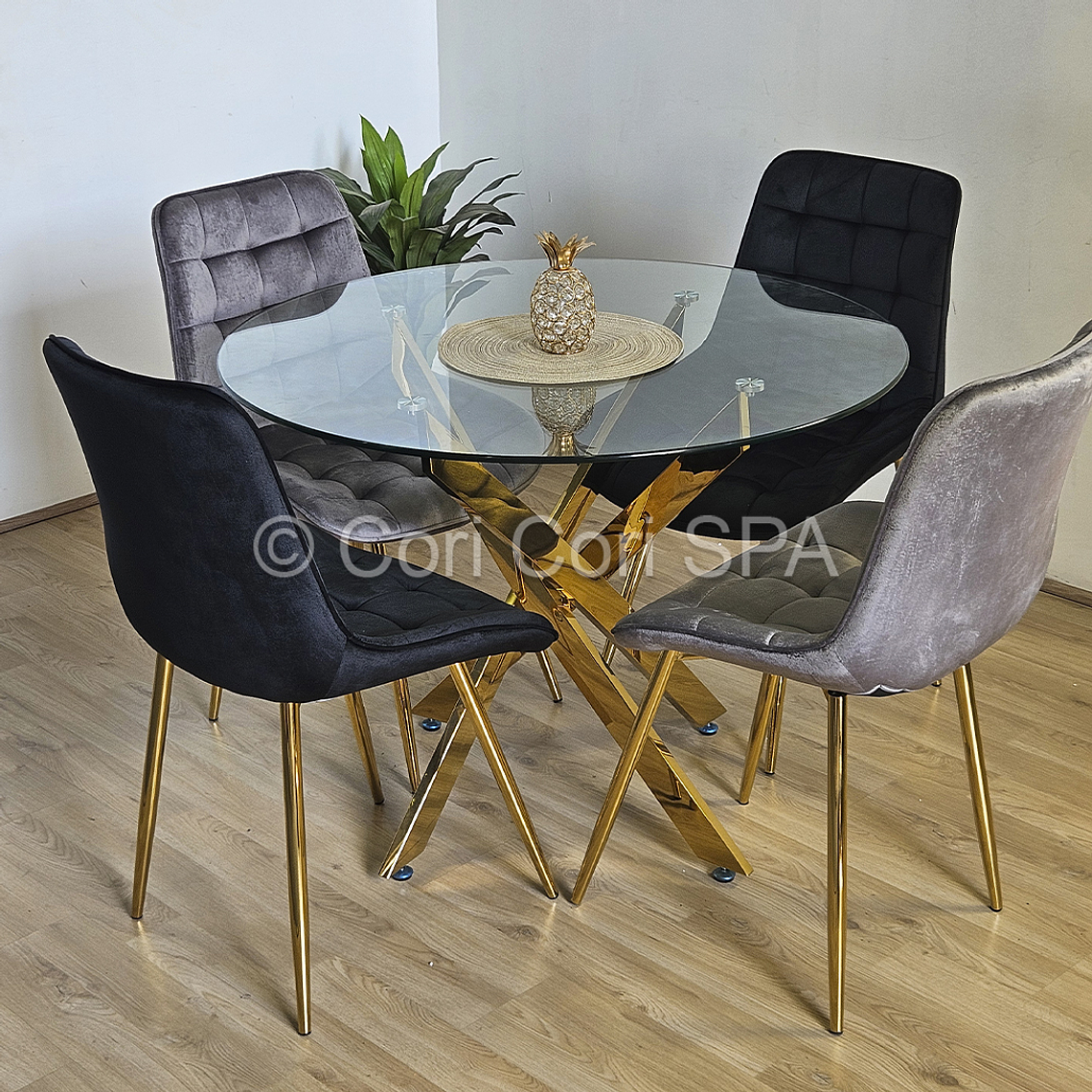 Comedor Warwick Gold 100cm + 4 Sillas Capitonne Top 3