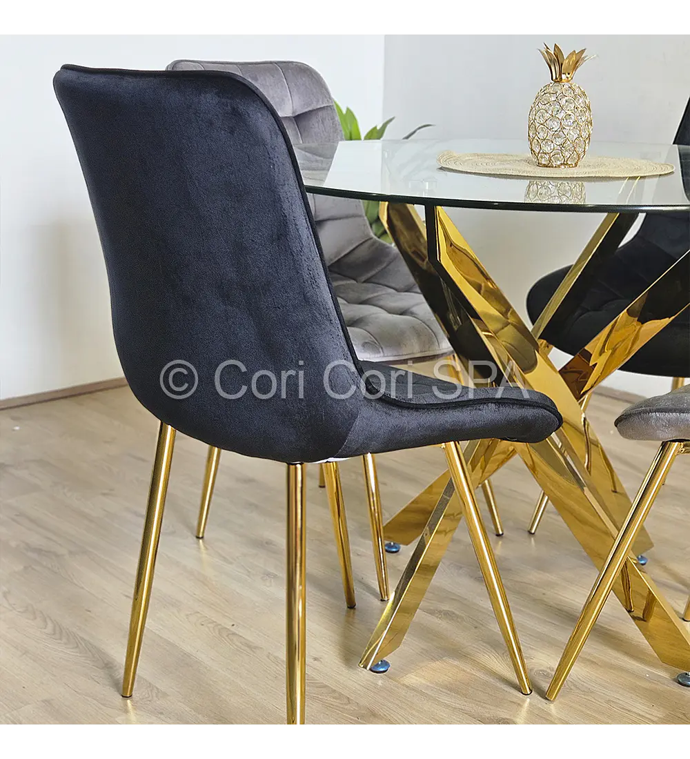 Comedor Dubai Gold 120cm + 4 Sillas Capitonne Top