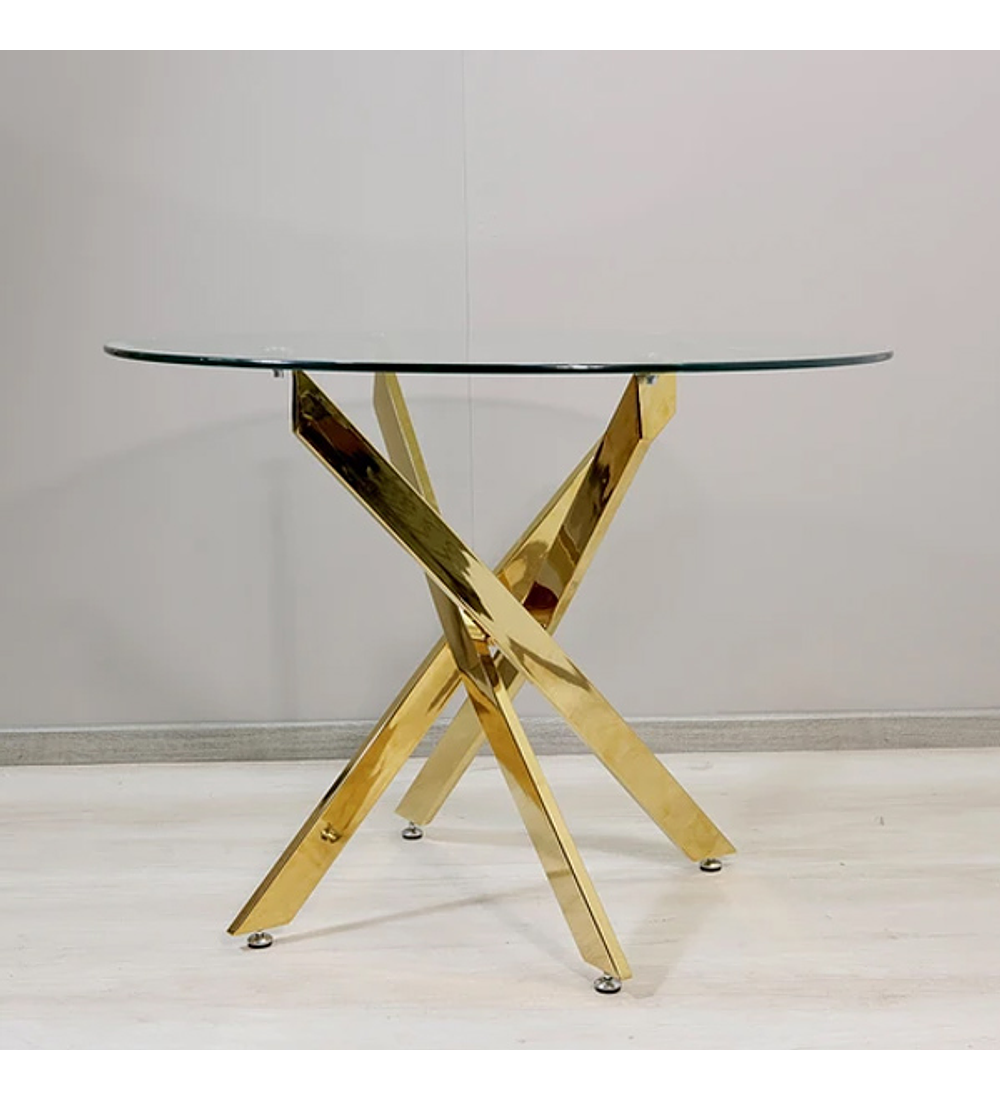 Comedor Dubai Gold 120cm + 4 Sillas Capitonne Top