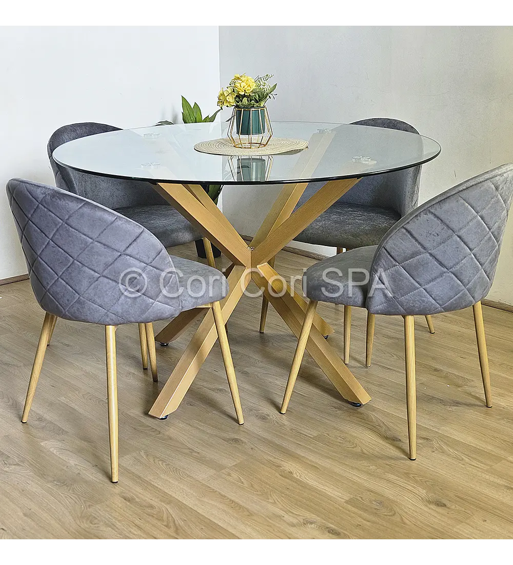 Comedor Mesa Warwick 100cm + 4 Sillas Bread Velvet Wood 