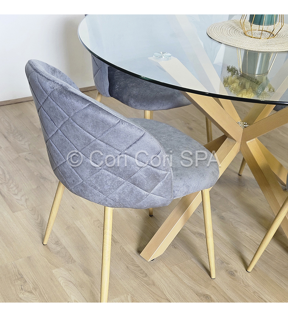 Comedor Mesa Warwick 100cm + 4 Sillas Bread Velvet Wood 