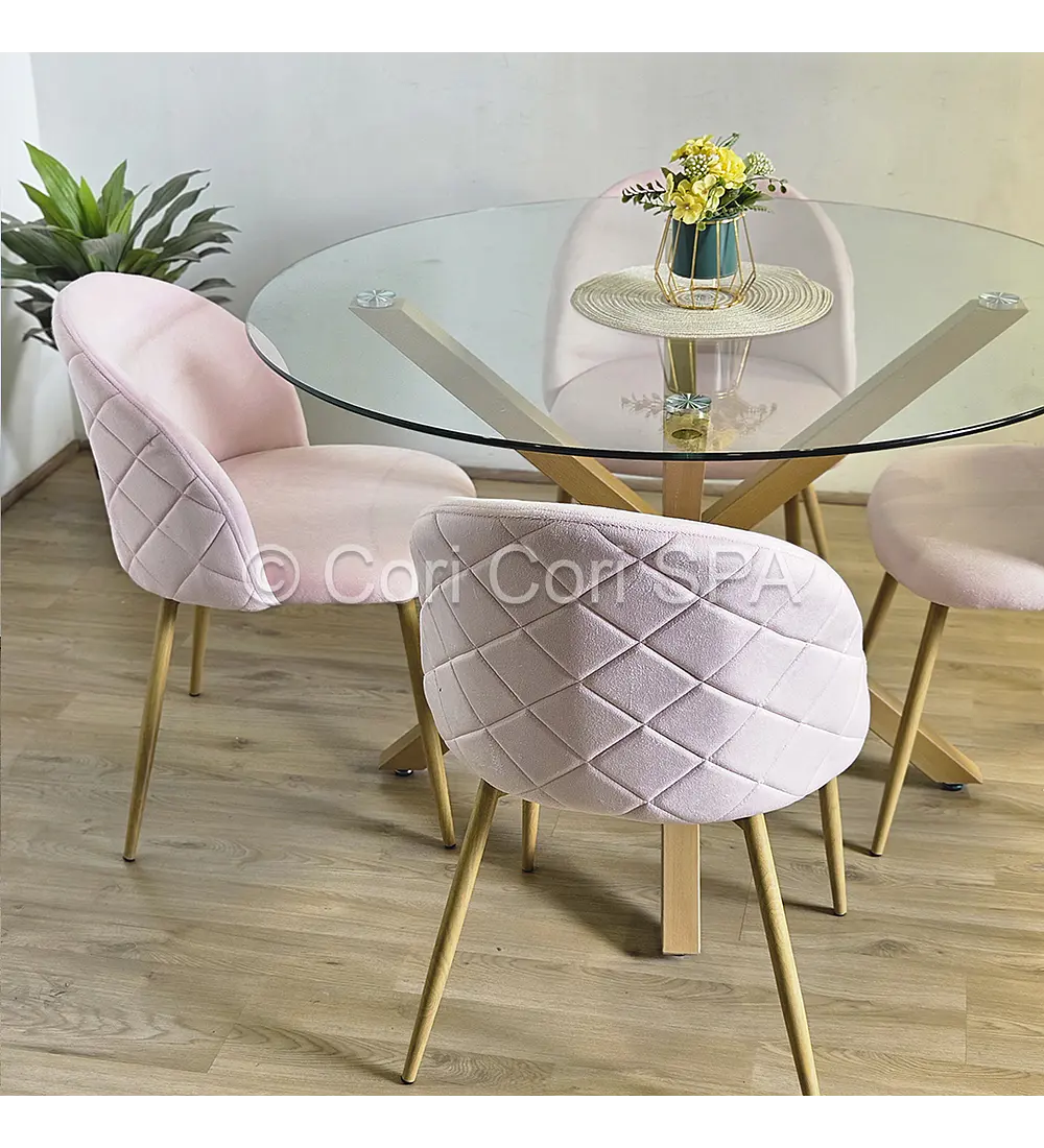 Comedor Mesa Warwick 100cm + 4 Sillas Bread Velvet Wood 
