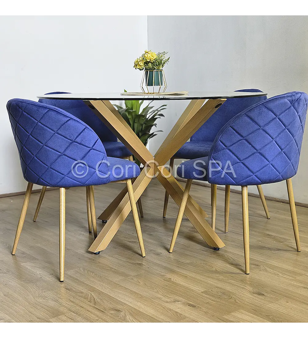 Comedor Mesa Warwick 100cm + 4 Sillas Bread Velvet Wood 