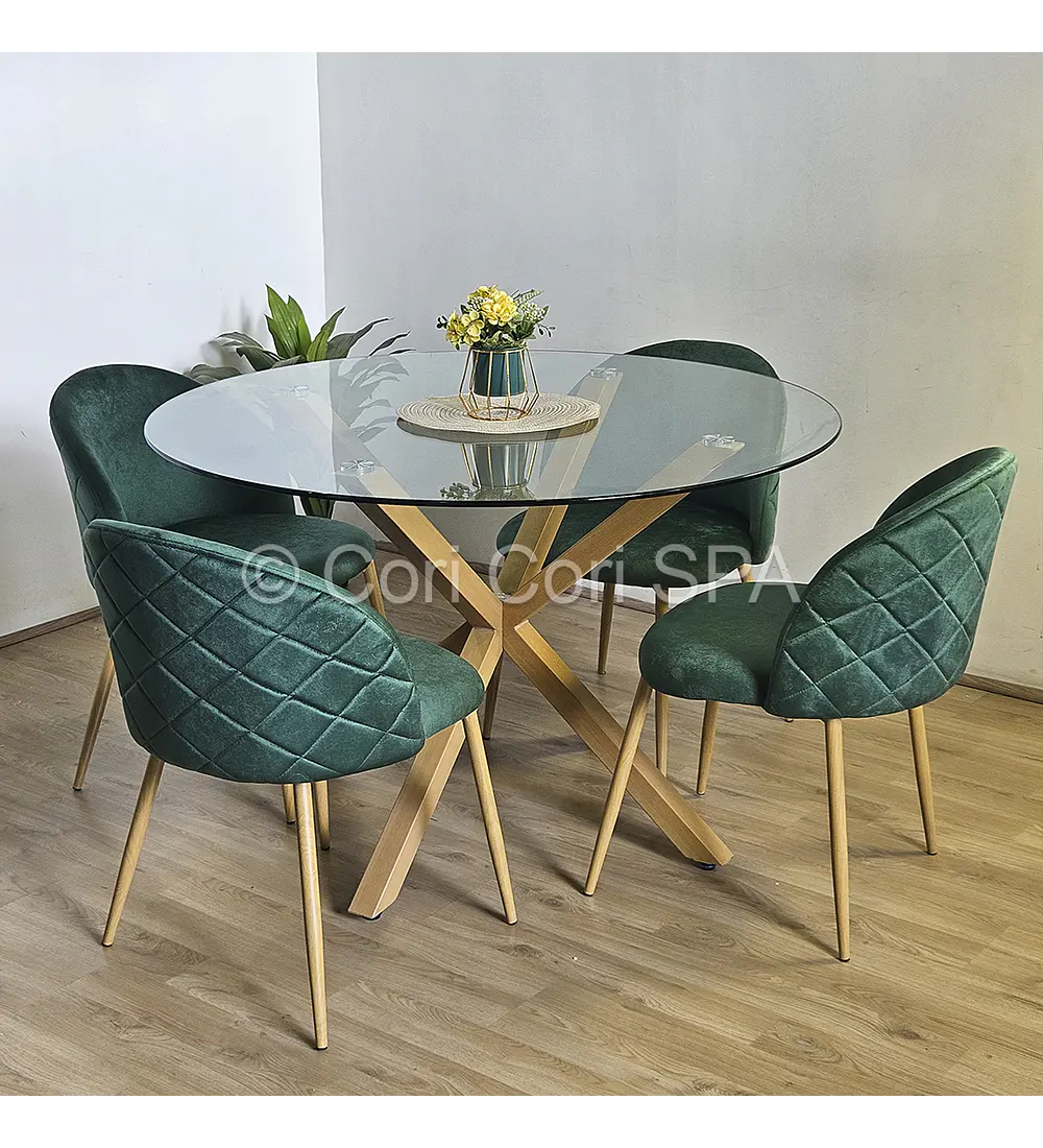 Comedor Mesa Warwick 120cm + 4 Sillas Bread Velvet Wood 