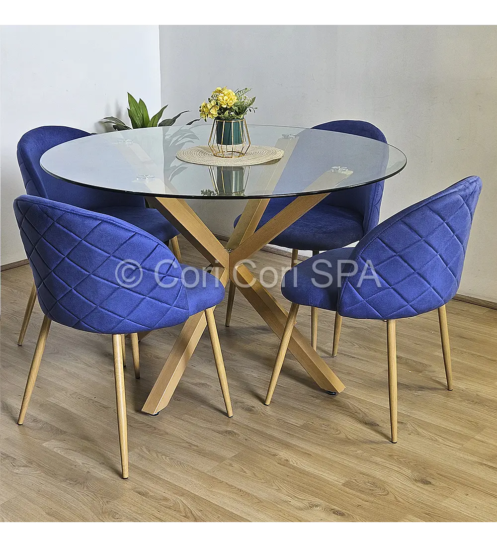 Comedor Mesa Warwick 120cm + 4 Sillas Bread Velvet Wood 