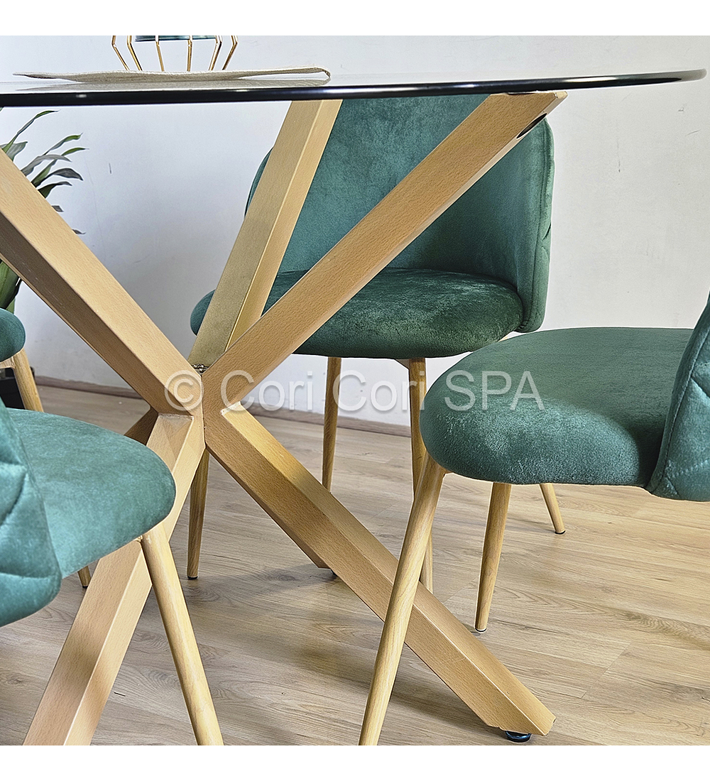 Comedor Mesa Warwick 120cm + 4 Sillas Bread Velvet Wood 