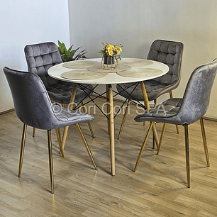 Comedor Mesa Eames 100cm + 4 Sillas Capitonne Top
