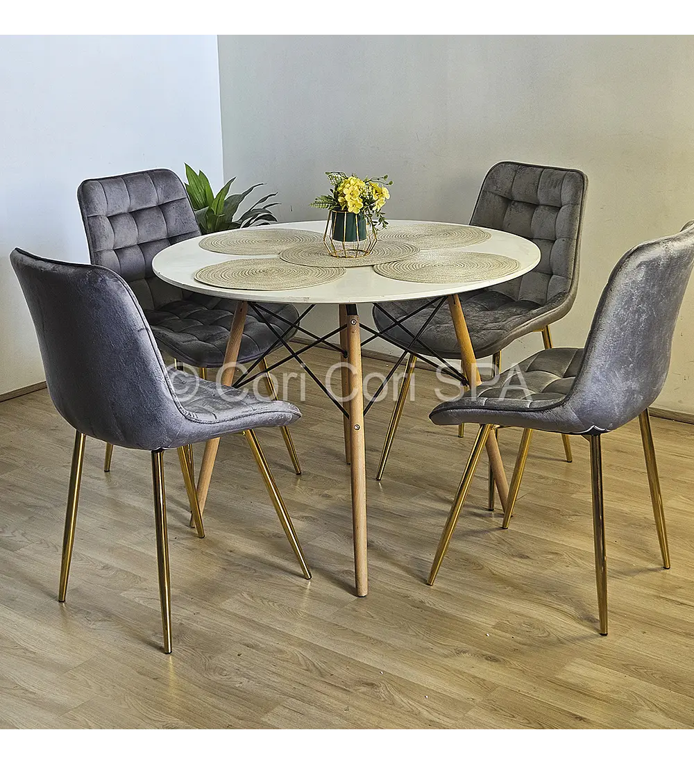 Comedor Mesa Eames 120cm + 4 Sillas Capitonne Top