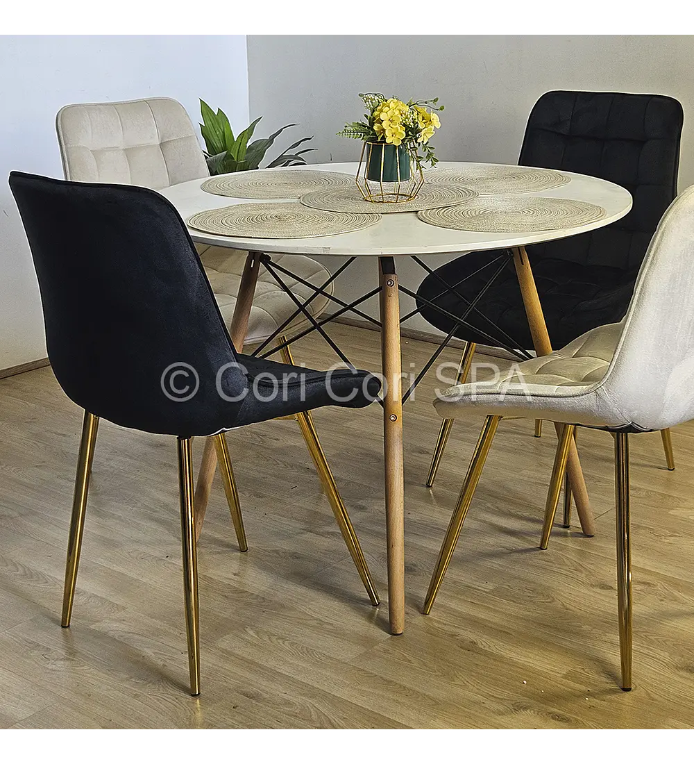 Comedor Mesa Eames 120cm + 4 Sillas Capitonne Top