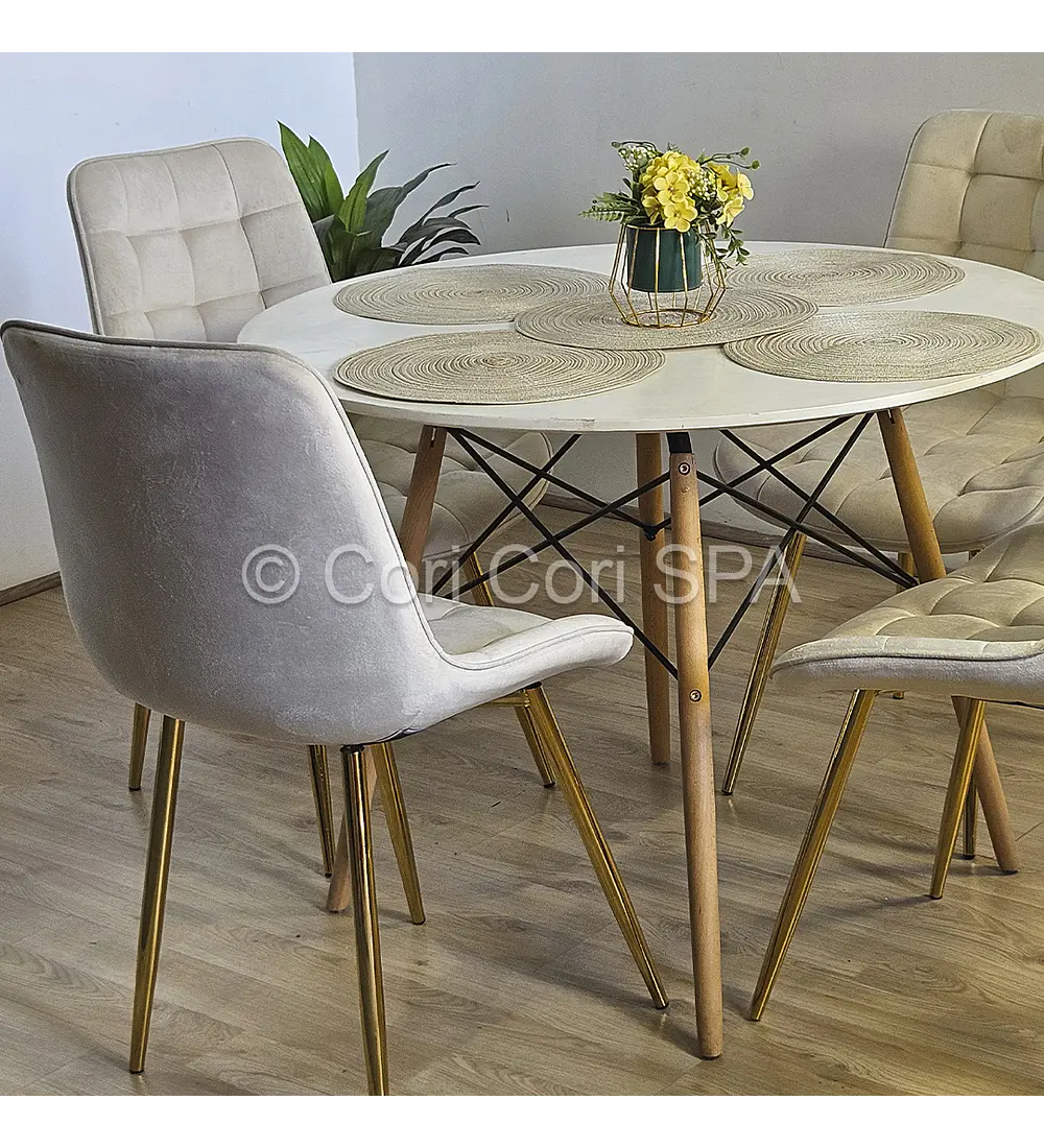 Comedor Mesa Eames 120cm + 4 Sillas Capitonne Top