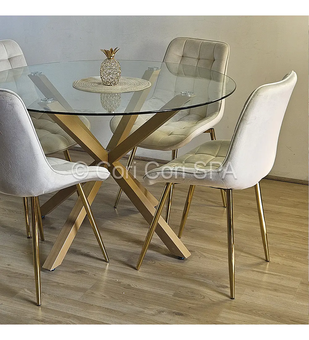 Comedor Warwick 120cm + 4 Sillas Capitonne Top Gold