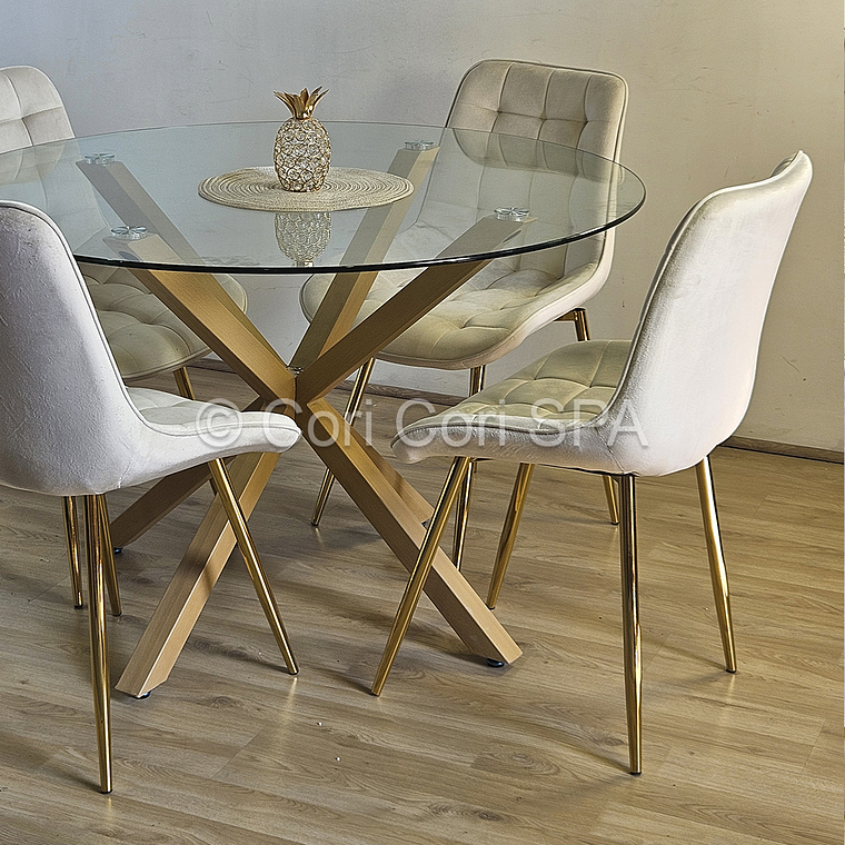 Comedor Warwick 120cm + 4 Sillas Capitonne Top Gold 3