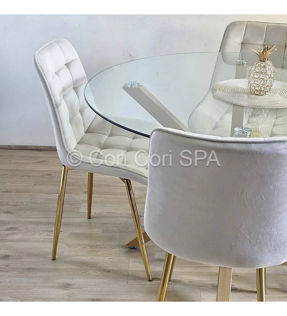 Comedor Warwick 120cm + 4 Sillas Capitonne Top Gold