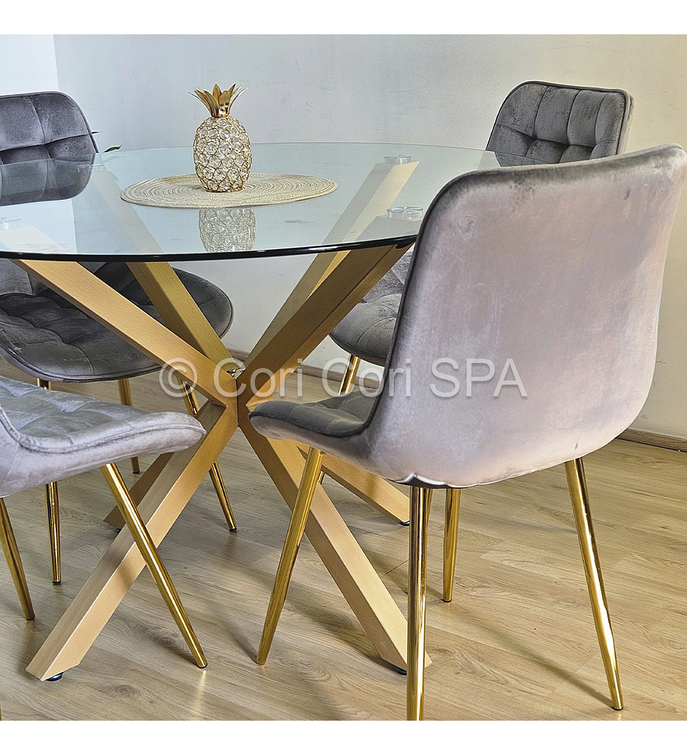 Comedor Warwick 120cm + 4 Sillas Capitonne Top Gold
