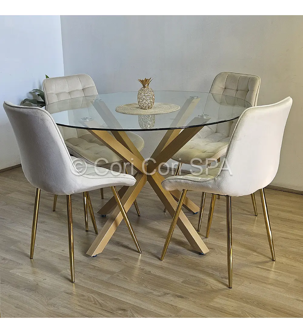 Comedor Warwick 100cm + 4 Sillas Capitonne Top Gold