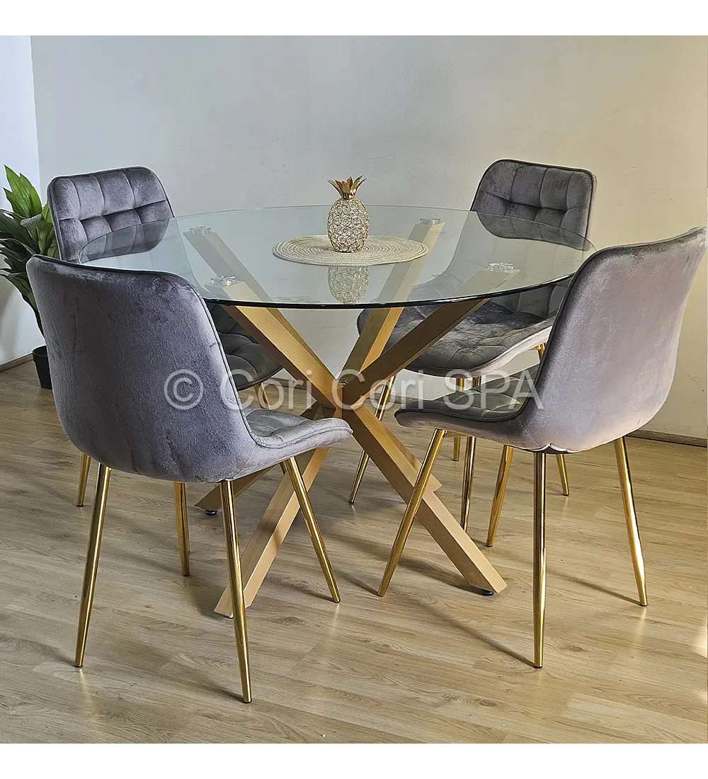 Comedor Warwick 100cm + 4 Sillas Capitonne Top Gold