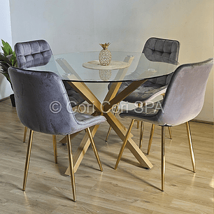Comedor Warwick 100cm + 4 Sillas Capitonne Top
