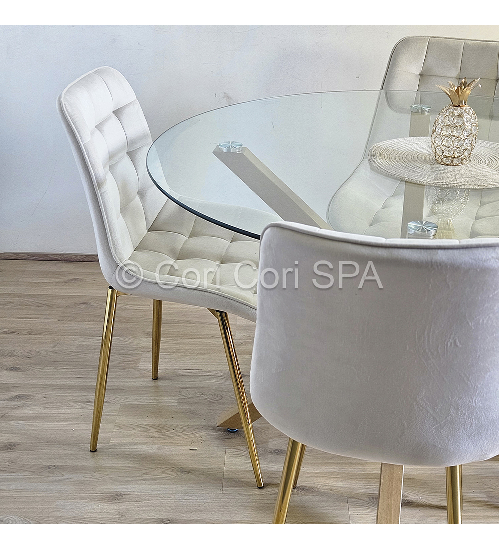Comedor Warwick 100cm + 4 Sillas Capitonne Top Gold