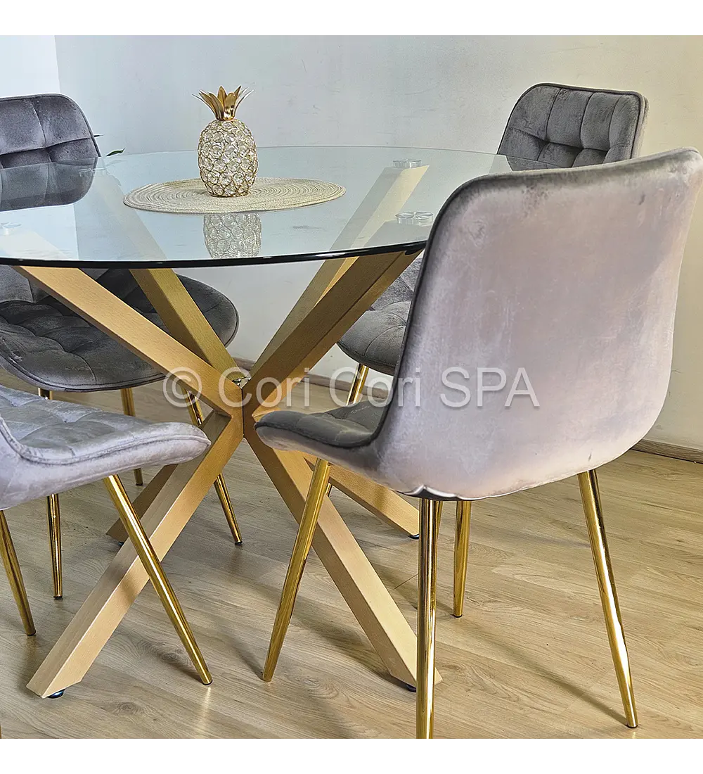 Comedor Warwick 100cm + 4 Sillas Capitonne Top Gold