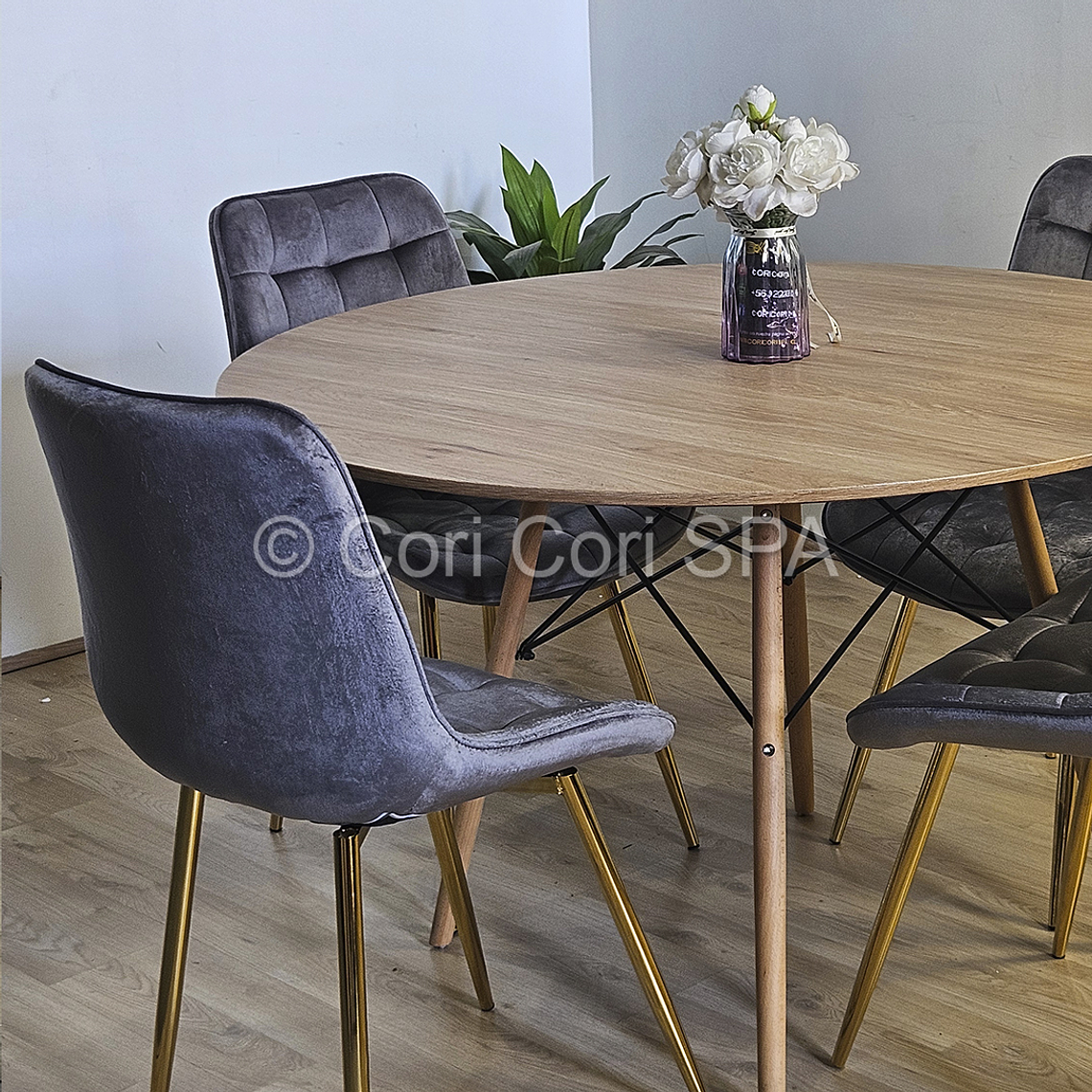 Comedor Mesa Wood 100cm + 4 Sillas Capitonne Top 4