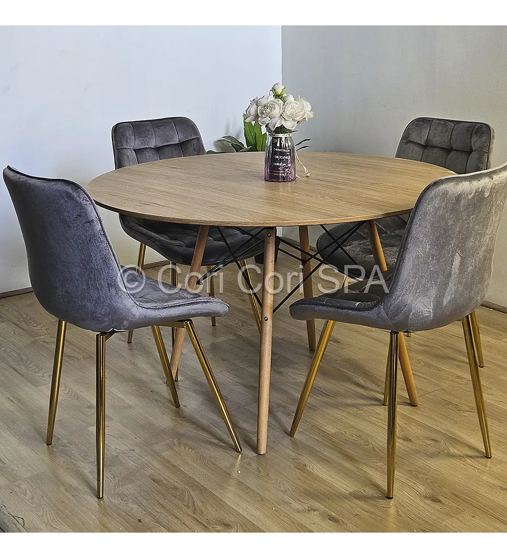 Comedor Mesa Wood 120cm + 4 Sillas Capitonne Top