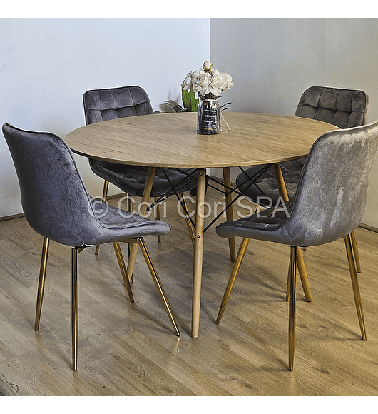 Comedor Mesa Wood 120cm + 4 Sillas Capitonne Top