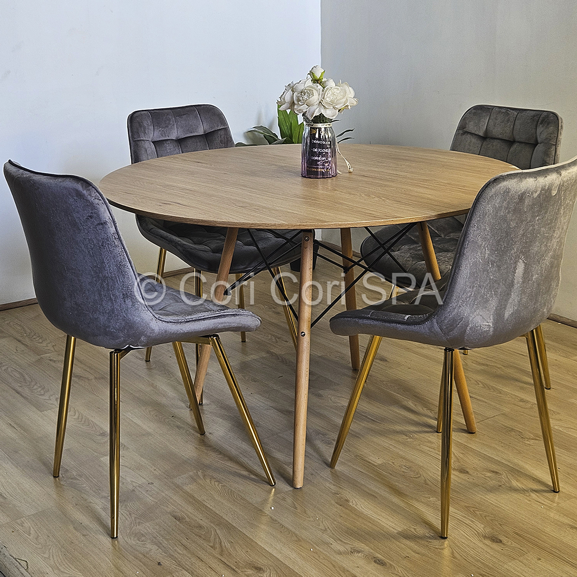 Comedor Mesa Wood 120cm + 4 Sillas Capitonne Top 1