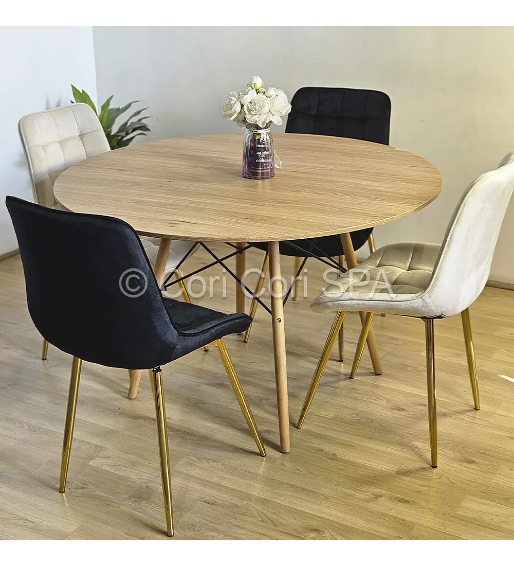 Comedor Mesa Wood 120cm + 4 Sillas Capitonne Top