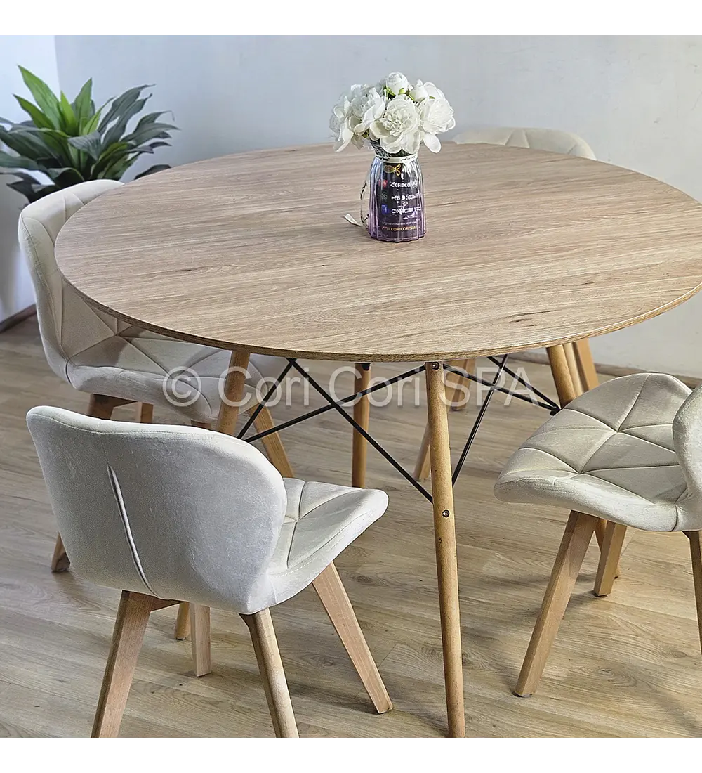 Comedor Mesa Wood 120cm + 4 Sillas Mariposa Velvet 