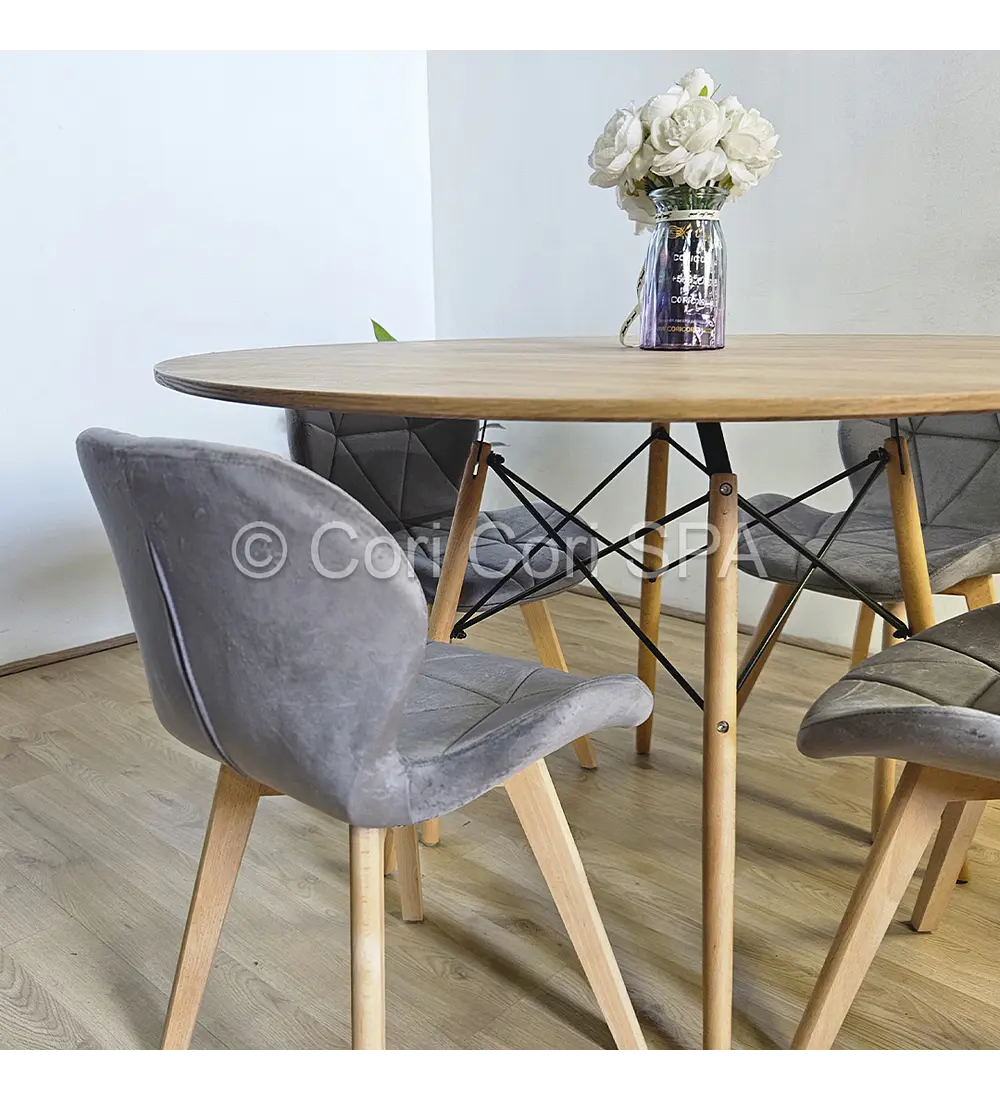 Comedor Mesa Wood 120cm + 4 Sillas Mariposa Velvet 