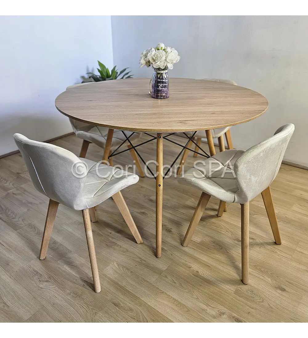 Comedor Mesa Wood 120cm + 4 Sillas Mariposa Velvet 