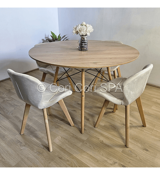 Comedor Mesa Wood 120cm + 4 Sillas Mariposa Velvet 